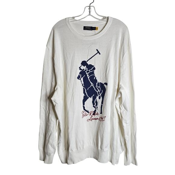 Polo Ralph Lauren Vintage White Big Pony Knit Crewneck Sweater Size 5XB - Picture 1 of 5